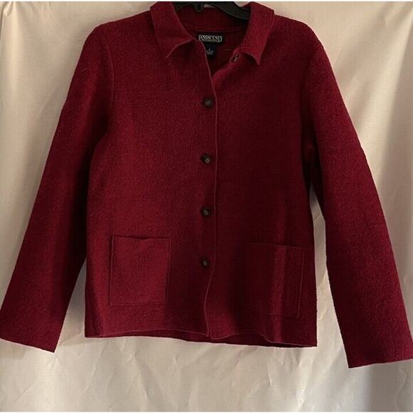 Lands End Wool Red Cardigan Sweater Button Down Coat Women's Size 6 EUC - Picture 1 of 7